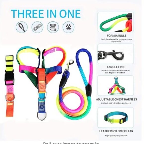 NWOT - Colorful Dog Collar, leash & Harness set For Large dogs - Picture 2 of 4